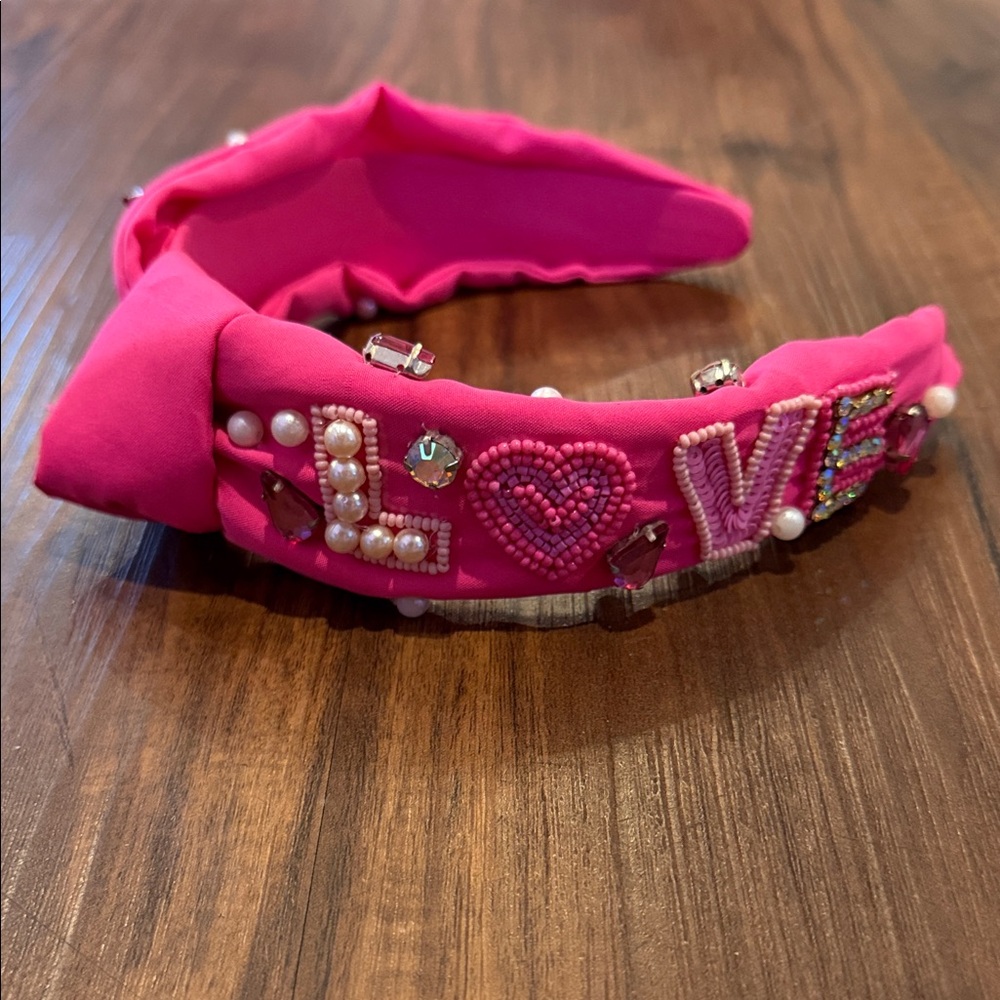 Pink Embellished Headband with Love Design